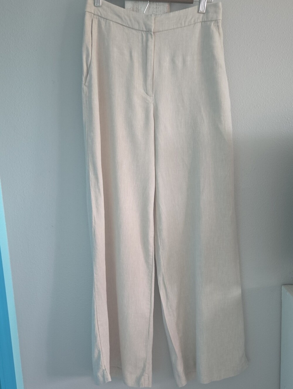 H&M women's Cream linen blend Wide-Leg Dress Trousers